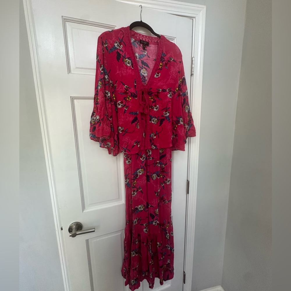 Women's Floral Romper with Marching Top in Bright Pink